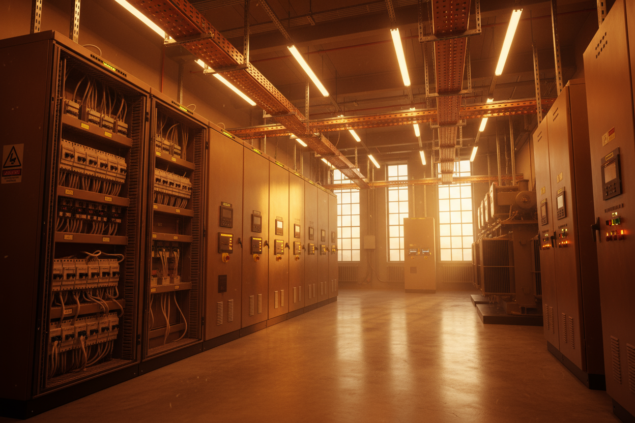 Business electrical plant room with warmer colours